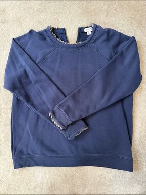 J. Crew Navy Blue Crewneck Sweatshirt with Subtle Trim